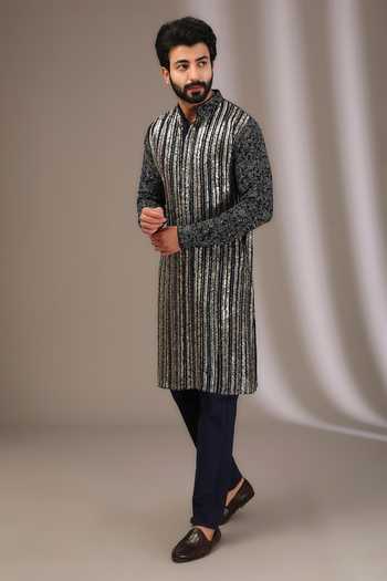 Buy Rabani & Rakha Blue Georgette, Cotton Satin, Cotton, Silk Embroidered Front Kurta With Pant at Aza Fashions Buy_Rabani & Rakha_Blue Georgette, Cotton Satin, Cotton, Silk Embroidered Front Kurta With Pant _at_Aza_Fashions