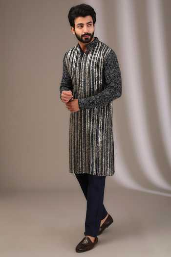 Rabani & Rakha Blue Georgette, Cotton Satin, Cotton, Silk Embroidered Front Kurta With Pant Online at Aza Fashions Rabani & Rakha_Blue Georgette, Cotton Satin, Cotton, Silk Embroidered Front Kurta With Pant _Online_at_Aza_Fashions