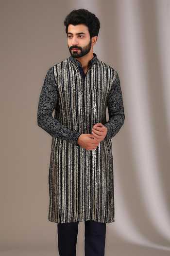 Shop Rabani & Rakha Blue Georgette, Cotton Satin, Cotton, Silk Embroidered Front Kurta With Pant Online at Aza Fashions Shop_Rabani & Rakha_Blue Georgette, Cotton Satin, Cotton, Silk Embroidered Front Kurta With Pant _Online_at_Aza_Fashions