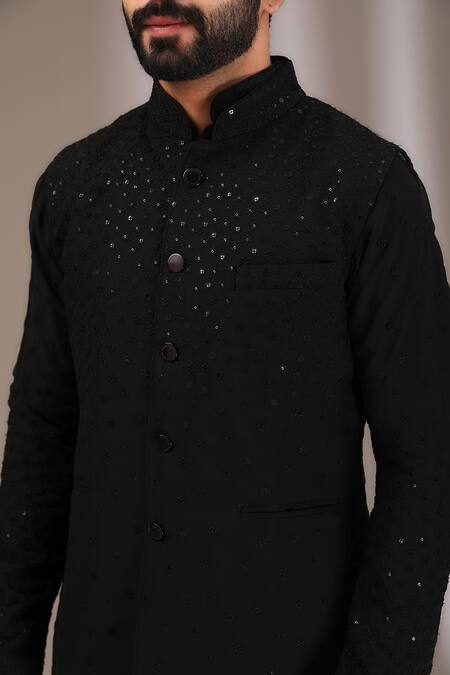 Rabani & Rakha_Black Georgette Sequins, Embroidery Thread Bundi _Online_at_Aza_Fashions