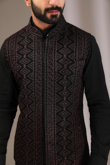 Rabani & Rakha_Black Georgette Sequins, Embroidery Thread Bundi _at_Aza_Fashions