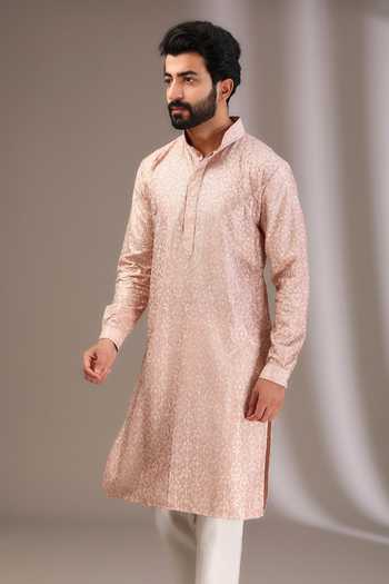 Buy_Rabani & Rakha_Pink Silk, Cotton Embroidery Floral Kurta And Pant Set _Online_at_Aza_Fashions