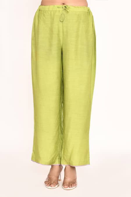 Buy_Anushree Reddy_Green Zari Split V-neck Zardozi Embroidered Kaftan Pant Set 