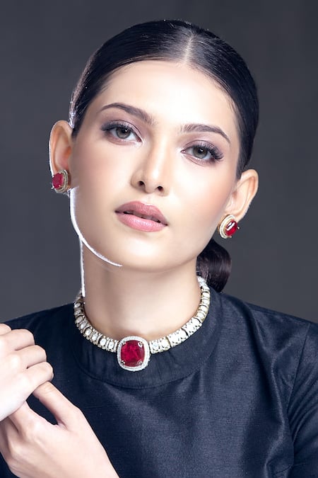 Moh-Maya by Disha Khatri Zirconia Embellished Pendant Necklace Set 