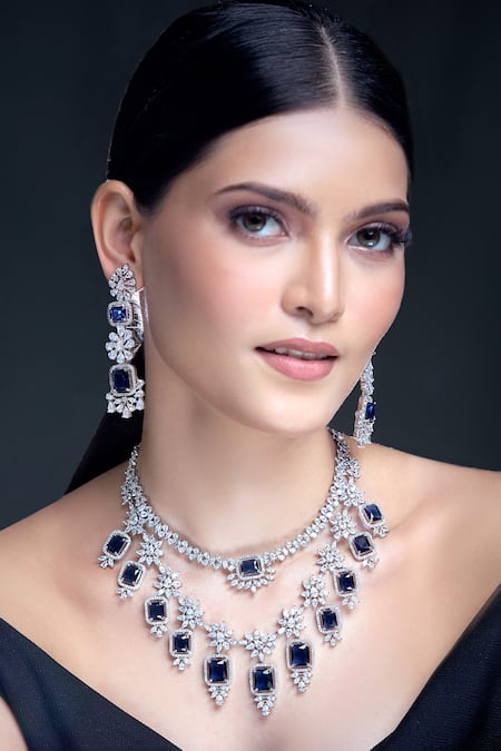 Moh-Maya by Disha Khatri Zirconia Embellished Layered Necklace Set 