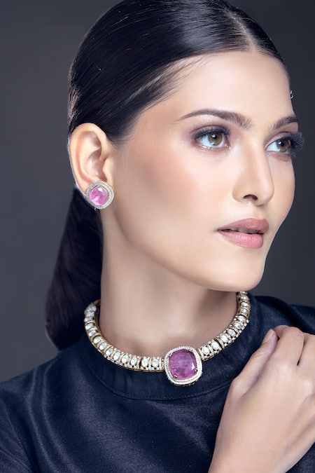 Moh-Maya by Disha Khatri Amethyst Stone Embellished Pendant Necklace Set 