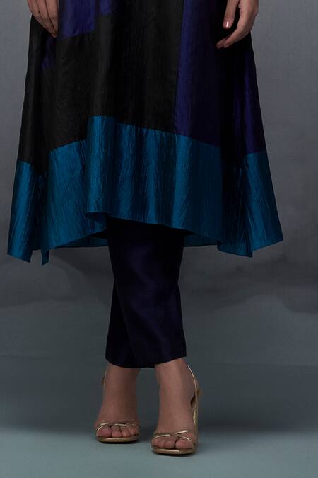 Buy_Nachiket Barve_Black Silk, Tussar, Georgette Tassels Split Color Blocked Kurta Palazzo Set _Online_at_Aza_Fashions