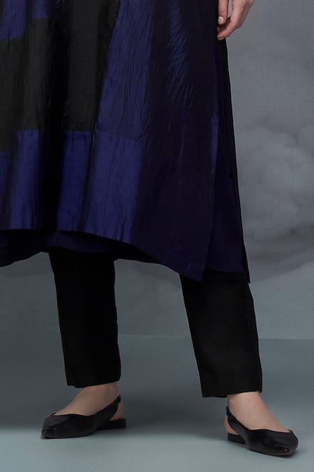 Buy_Nachiket Barve_Black Silk, Tussar Collared Color Blocked Kurta Pant Set _Online_at_Aza_Fashions
