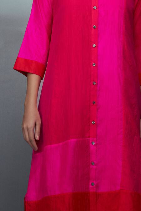 Nachiket Barve_Pink Silk Collared Crushed Kurta _Online_at_Aza_Fashions