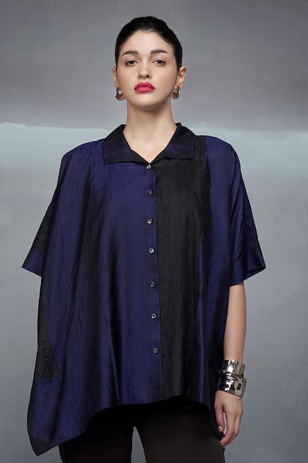 Nachiket Barve Black Shirt Silk Collared Color Blocked 