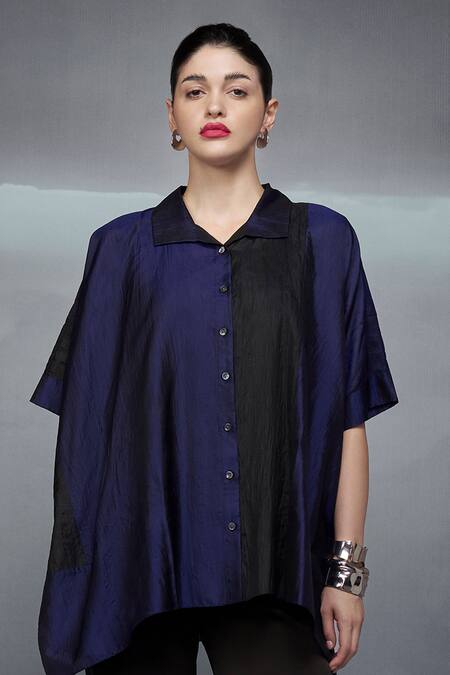 Buy Nachiket Barve Black Silk, Satin Collared Color Blocked Shirt Pant Set Online at Aza Fashions Buy_Nachiket Barve_Black Silk, Satin Collared Color Blocked Shirt Pant Set _Online_at_Aza_Fashions