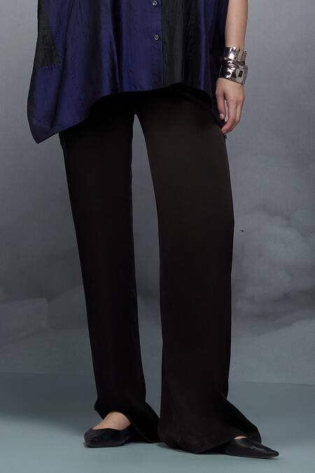 Shop Nachiket Barve Black Silk, Satin Collared Color Blocked Shirt Pant Set Online at Aza Fashions Shop_Nachiket Barve_Black Silk, Satin Collared Color Blocked Shirt Pant Set _Online_at_Aza_Fashions