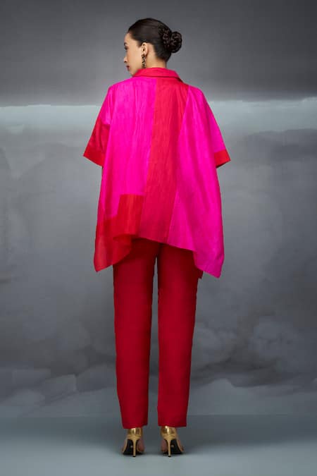 Nachiket Barve Color Block Crushed Silk Shirt