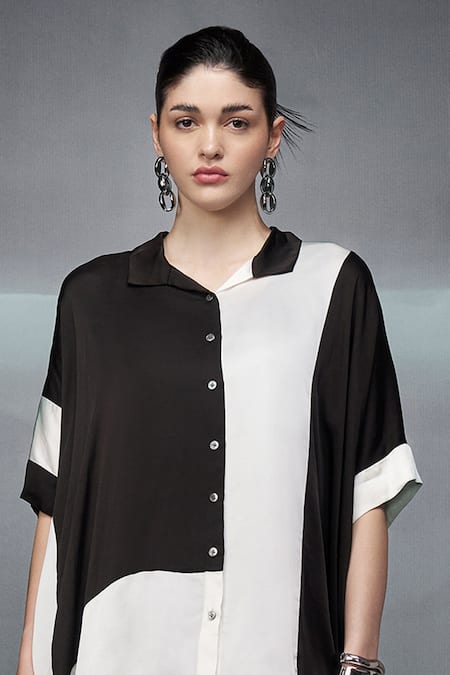 Buy Nachiket Barve Black Satin, Crepe Collared Color Blocked Shirt Online at Aza Fashions Buy_Nachiket Barve_Black Satin, Crepe Collared Color Blocked Shirt _Online_at_Aza_Fashions