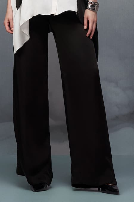Shop Nachiket Barve Black Satin Collared Color Blocked Shirt And Pant Set Online at Aza Fashions Shop_Nachiket Barve_Black Satin Collared Color Blocked Shirt And Pant Set _Online_at_Aza_Fashions