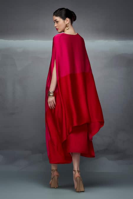 Nachiket Barve Solid Dress With Color Blocked Cape 
