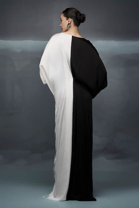 Nachiket Barve Satin Color Blocked Pinched Gown 