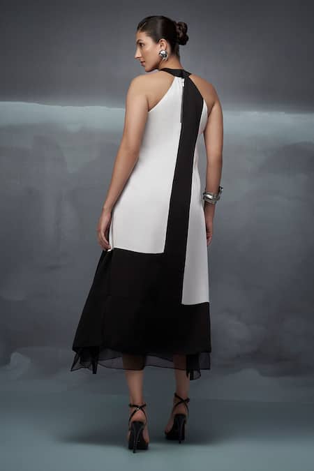 Nachiket Barve Color Block Pattern Halter Neck Dress 