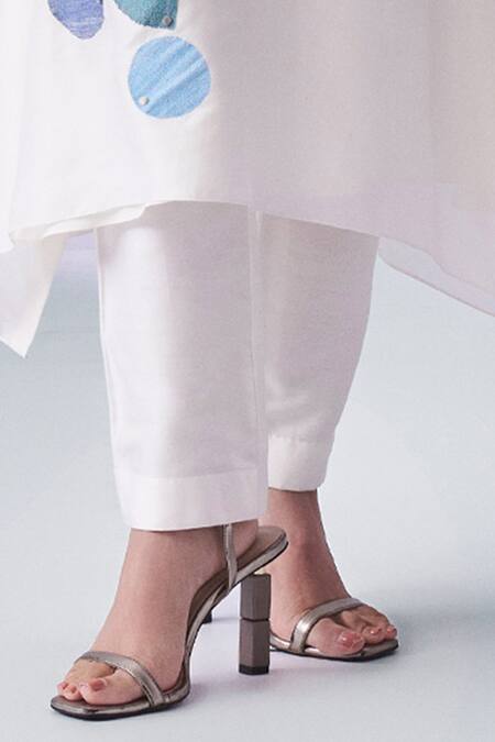 Buy_Nachiket Barve_Ivory Chanderi, Cotton Satin, Cotton, Silk Embroidery Trapezium Kurta Pant Set _Online_at_Aza_Fashions