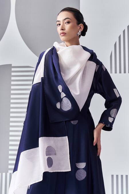 Shop_Nachiket Barve_Blue Chanderi, Cotton, Silk Embroidery Felt Applique Kalidar Kurta Pant Set _Online_at_Aza_Fashions