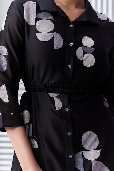 Buy_Nachiket Barve_Black Chanderi , Embroidery Collared Ombre Shirt Dress _Online_at_Aza_Fashions