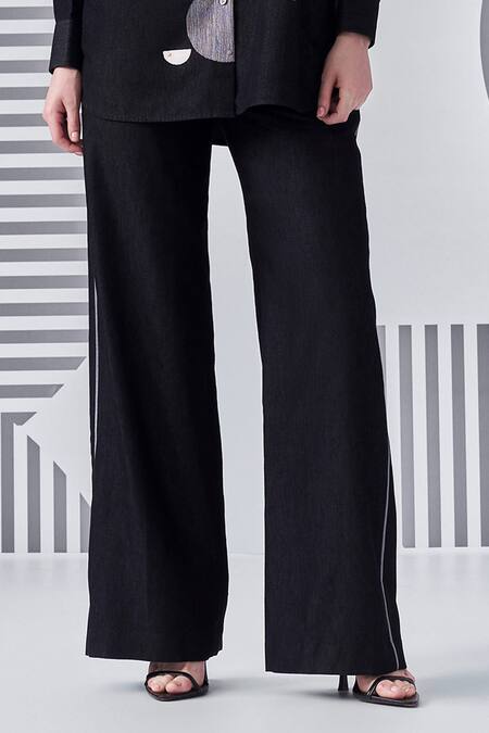 Nachiket Barve Black Chanderi Embroidery Collared Thread Work Shirt And Pant Set Online at Aza Fashions Nachiket Barve_Black Chanderi Embroidery Collared Thread Work Shirt And Pant Set _Online_at_Aza_Fashions