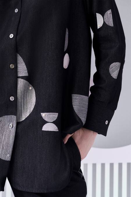 Buy Nachiket Barve Black Chanderi Embroidery Collared Thread Work Shirt And Pant Set Online at Aza Fashions Buy_Nachiket Barve_Black Chanderi Embroidery Collared Thread Work Shirt And Pant Set _Online_at_Aza_Fashions