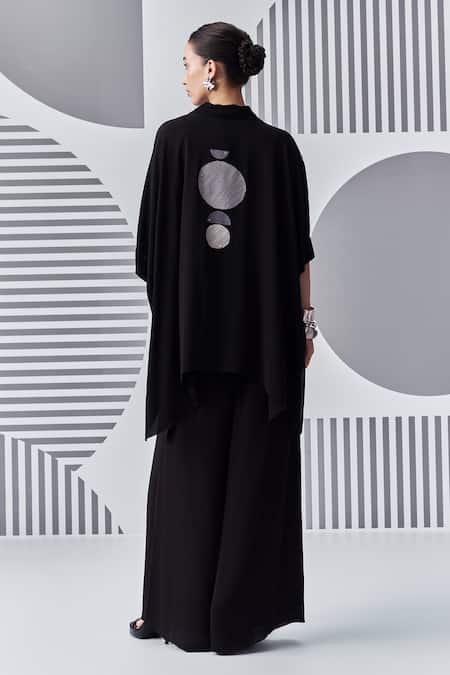 Shop_Nachiket Barve_Black Georgette Embroidery Collared Thread Shirt _at_Aza_Fashions