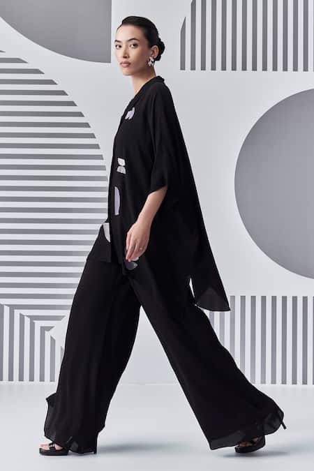 Shop_Nachiket Barve_Black Georgette Embroidery Collared Thread Shirt _Online_at_Aza_Fashions