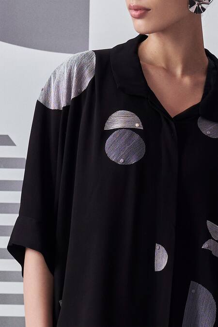 Buy Nachiket Barve Black Georgette Embroidery Collared Thread Poncho Shirt And Pant Set Online at Aza Fashions Buy_Nachiket Barve_Black Georgette Embroidery Collared Thread Poncho Shirt And Pant Set _Online_at_Aza_Fashions