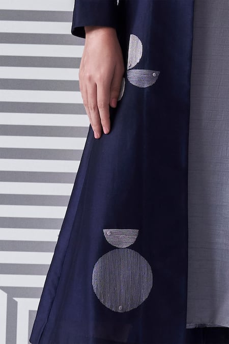 Nachiket Barve Grey Viscose, Chanderi Embroidery Collared Dress With Jacket Online at Aza Fashions Nachiket Barve_Grey Viscose, Chanderi Embroidery Collared Dress With Jacket _Online_at_Aza_Fashions