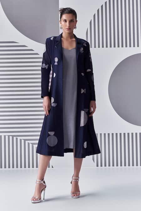 Buy Nachiket Barve Grey Viscose, Chanderi Embroidery Collared Dress With Jacket Online at Aza Fashions Buy_Nachiket Barve_Grey Viscose, Chanderi Embroidery Collared Dress With Jacket _Online_at_Aza_Fashions