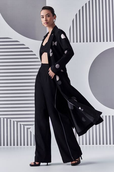 Buy Nachiket Barve Black Denim Embroidery Collared, Scoop Neck Jacket Trouser Set Online at Aza Fashions Buy_Nachiket Barve_Black Denim Embroidery Collared, Scoop Neck Jacket Trouser Set _Online_at_Aza_Fashions