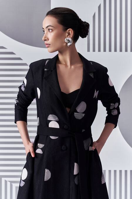 Shop Nachiket Barve Black Denim Embroidery Collared, Scoop Neck Jacket Trouser Set Online at Aza Fashions Shop_Nachiket Barve_Black Denim Embroidery Collared, Scoop Neck Jacket Trouser Set _Online_at_Aza_Fashions