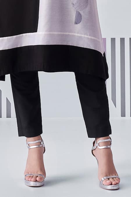 Buy_Nachiket Barve_Black Chanderi, Satin, Silk, Colorblock Kurta And Pant Set _Online_at_Aza_Fashions
