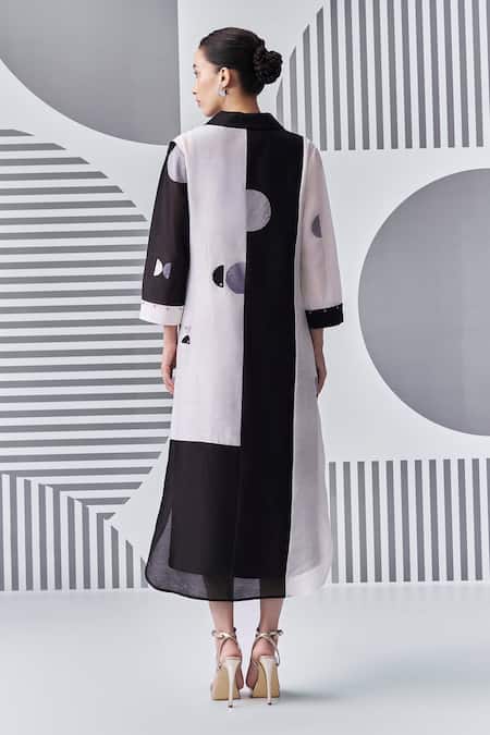 Nachiket Barve Chanderi Silk Thread Embroidered Shirt Dress 