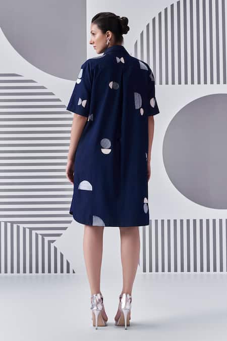 Nachiket Barve Denim Threadwork Embroidered Slouchy Shirt Dress 