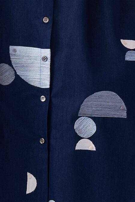 Buy_Nachiket Barve_Blue Denim Embroidery Collared Threadwork Slouchy Shirt Dress _Online_at_Aza_Fashions