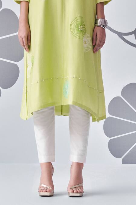 Buy Nachiket Barve Green Chanderi Silk, Tussar Mandarin Floral Bloom Embroidered Tunic Pant Set Online at Aza Fashions Buy_Nachiket Barve_Green Chanderi Silk, Tussar Mandarin Floral Bloom Embroidered Tunic Pant Set _Online_at_Aza_Fashions