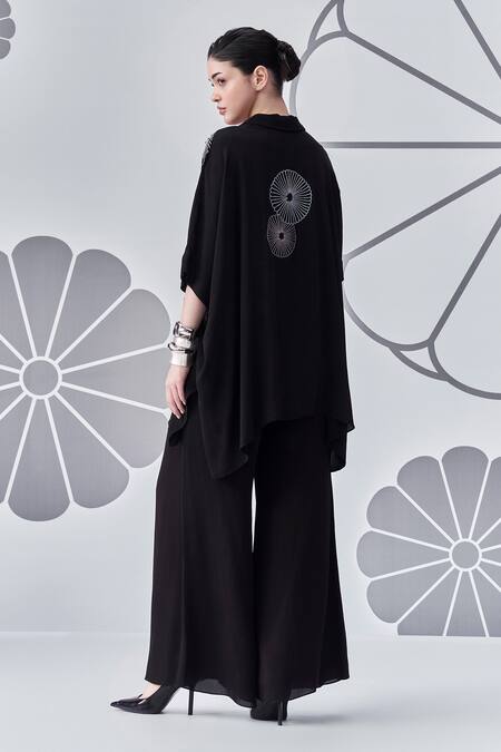 Shop Nachiket Barve Black Georgette Embroidery Collared Floral Shirt With Pant at Aza Fashions Shop_Nachiket Barve_Black Georgette Embroidery Collared Floral Shirt With Pant _at_Aza_Fashions