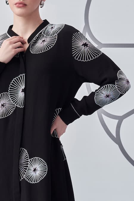 Nachiket Barve Black Georgette Embroidery Collared Flower Shirt Online at Aza Fashions Nachiket Barve_Black Georgette Embroidery Collared Flower Shirt _Online_at_Aza_Fashions