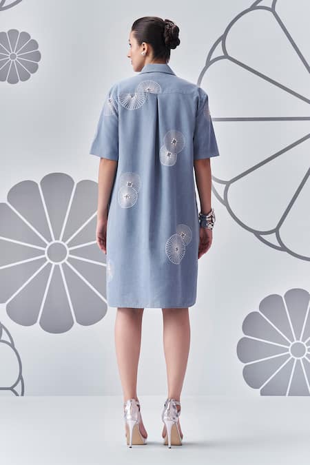 Nachiket Barve Flower Embroidered Shirt Dress 