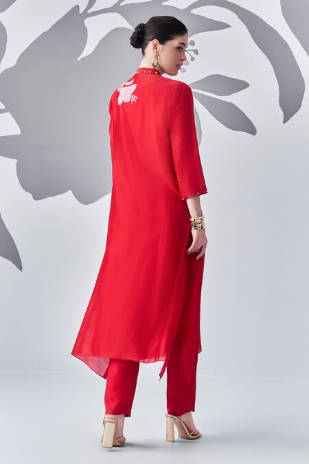 Nachiket Barve Floral Embroidered Asymmetric Kurta Pant Set 