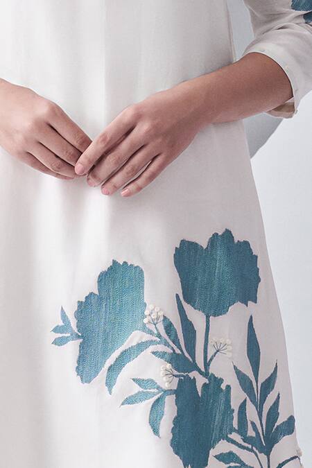 Shop_Nachiket Barve_Ivory Chanderi , Georgette, Cotton, Thread Asymmetric Kurta Pant Set _Online_at_Aza_Fashions