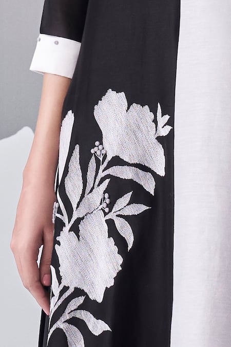 Nachiket Barve_Ivory Chanderi , Cotton, Georgette, Monochrome Kurta Pant Set _Online_at_Aza_Fashions