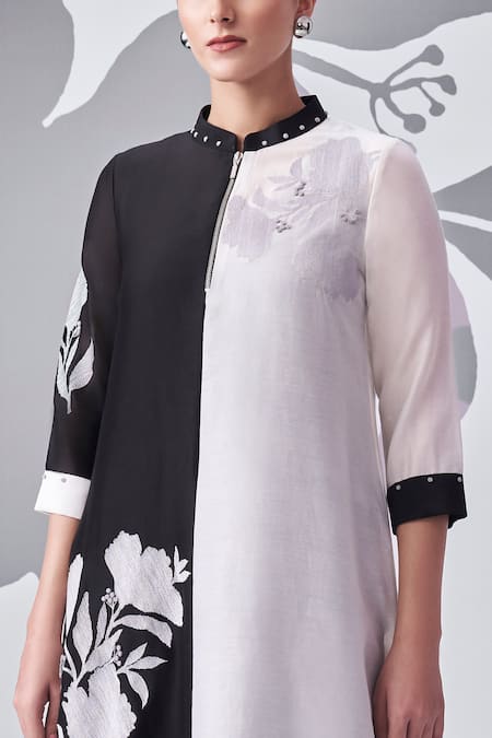 Buy_Nachiket Barve_Ivory Chanderi , Cotton, Georgette, Monochrome Kurta Pant Set _Online_at_Aza_Fashions