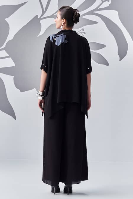 Nachiket Barve Floral Embroidered Poncho Shirt With Pant 