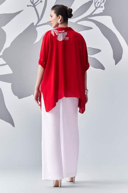 Nachiket Barve Thread Embroidered Poncho Shirt With Pant 