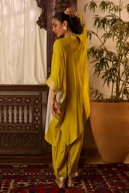 Shop Inej Grey Cotton, Silk Beads, Gota Patti V-neck Embroidered Kaftan And Salwar Set at Aza Fashions Shop_Inej_Grey Cotton, Silk Beads, Gota Patti V-neck Embroidered Kaftan And Salwar Set _at_Aza_Fashions