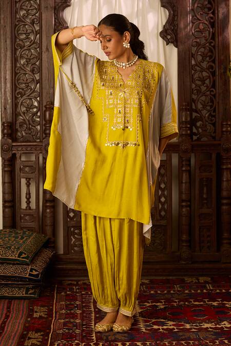 Inej Grey Cotton, Silk Beads, Gota Patti V-neck Embroidered Kaftan And Salwar Set Online at Aza Fashions Inej_Grey Cotton, Silk Beads, Gota Patti V-neck Embroidered Kaftan And Salwar Set _Online_at_Aza_Fashions